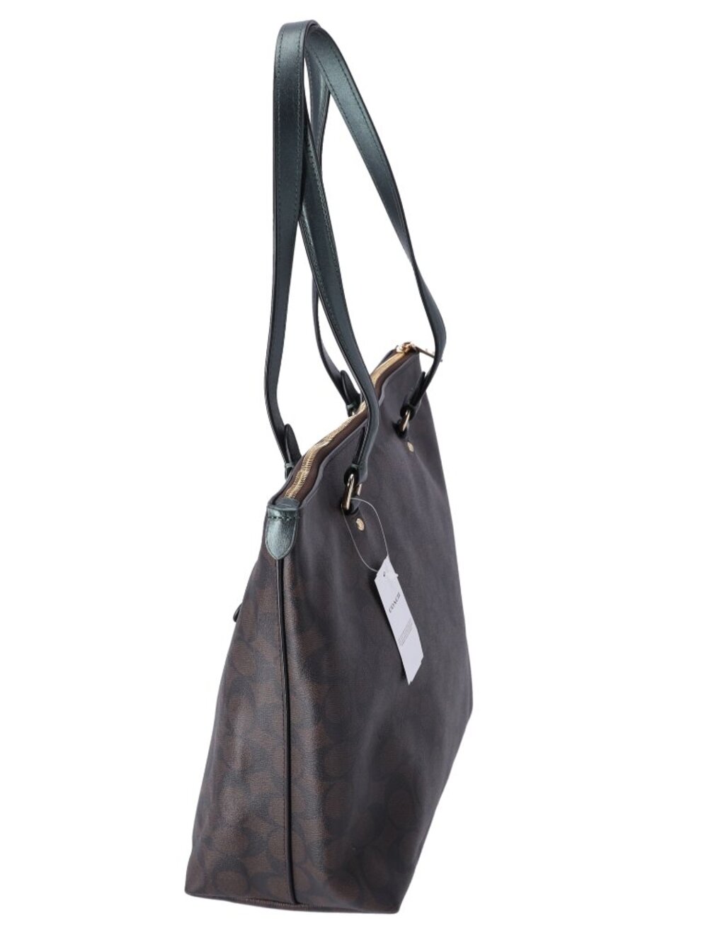 Coach Gallery Tote Coated Canvas Signature Brown Metallic Green - Picture 4 of 5